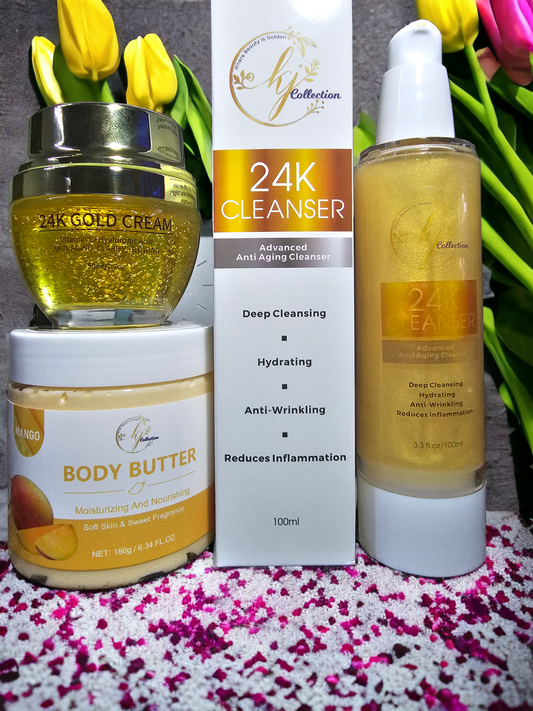 Mango Body Butter, 24k Gold Cream & 24k facial cleanser